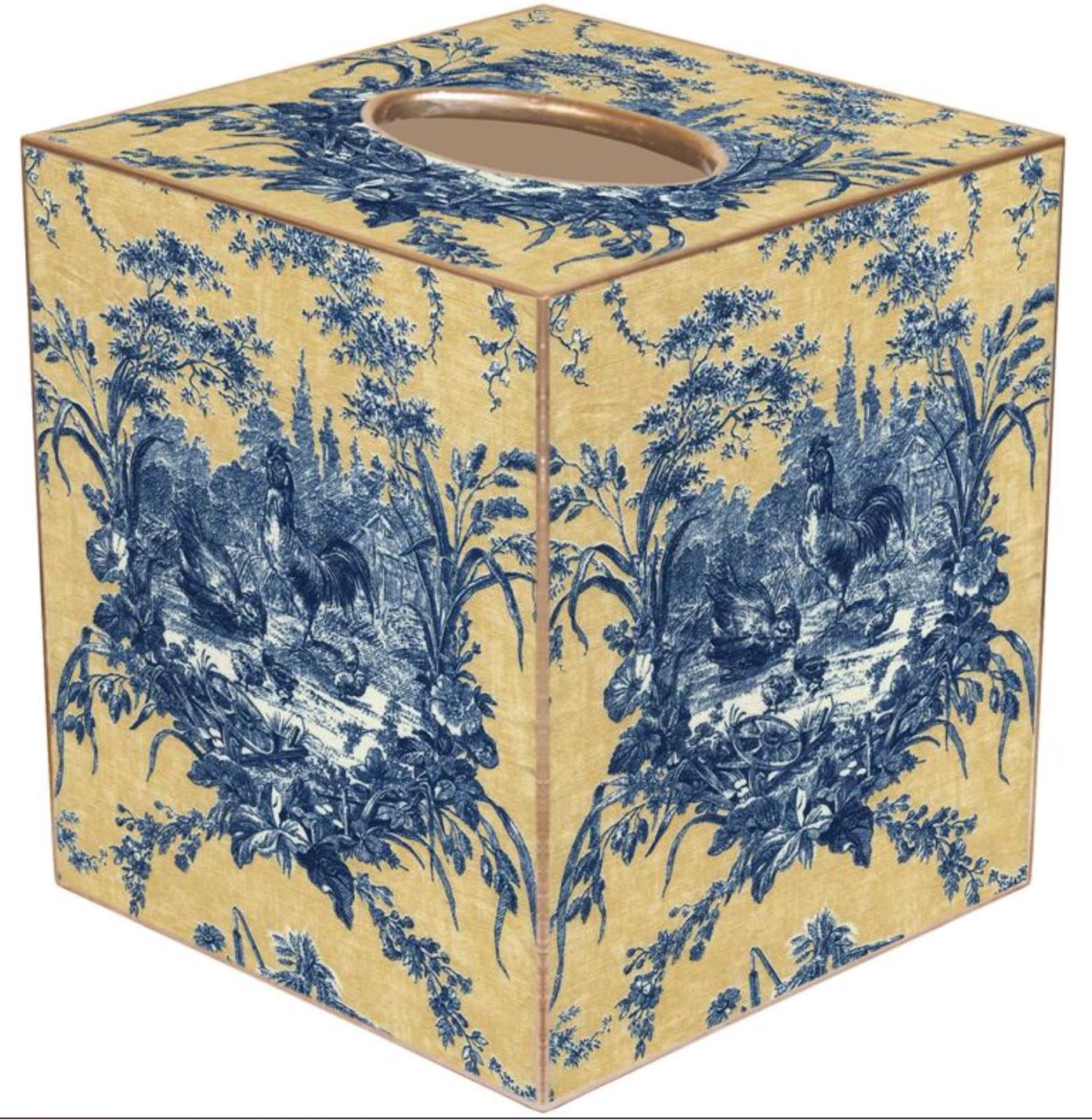 Marye-Kelley Blue and Yellow Toile Tissue Box Cover